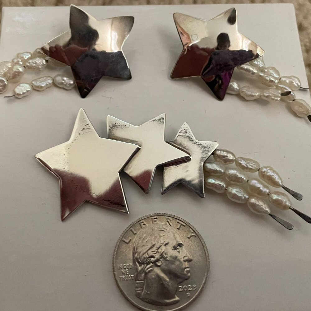 Vintage sterling silver shooting stars earrings and pin set